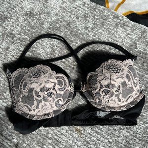 Black with Pink Lace Push Up Bra